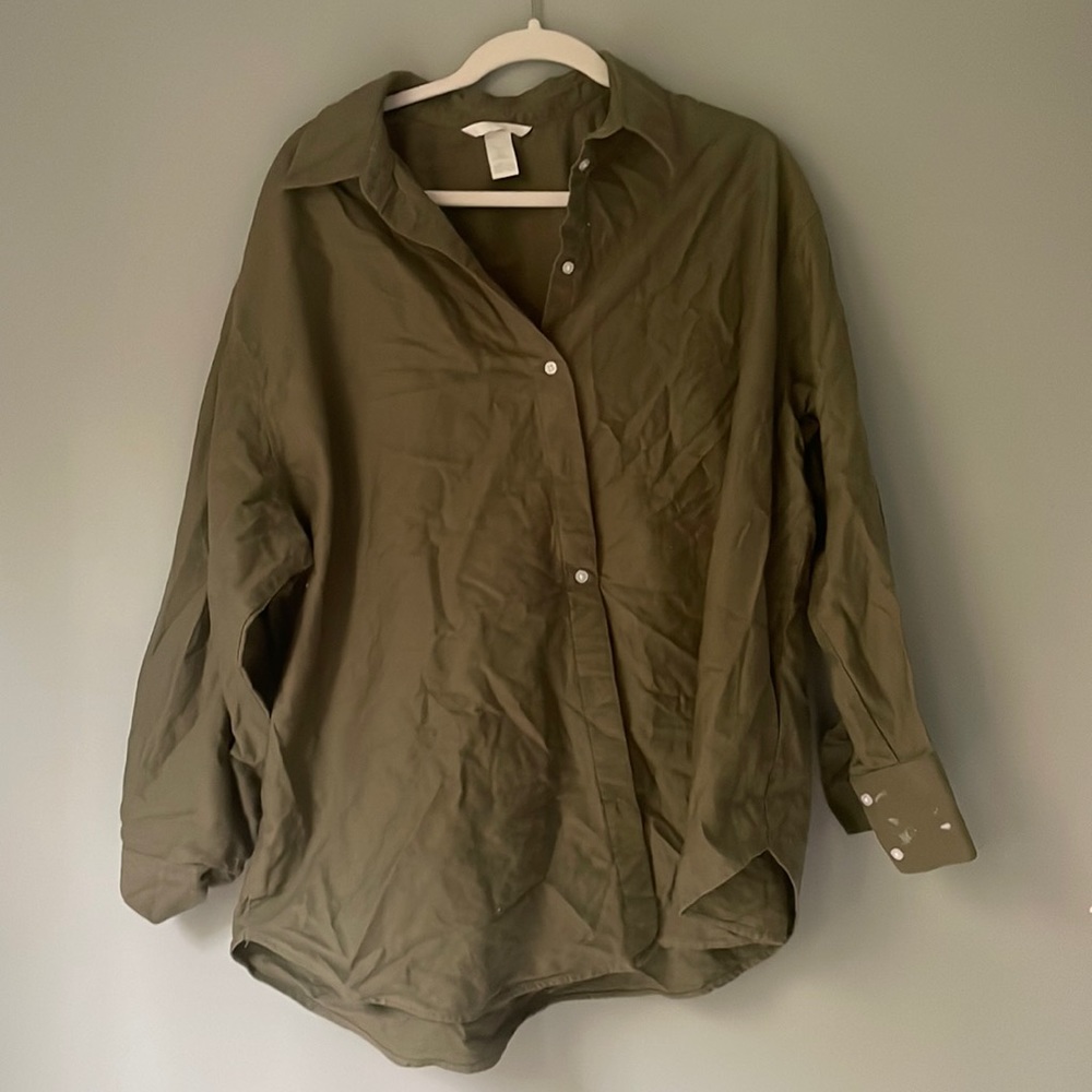 army green oversized button down